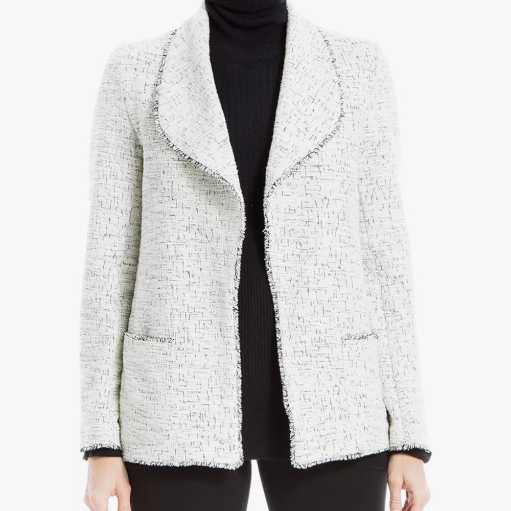 Max Studio Women's Tweed Drape Jacket with Pockets Draped Collar size XL